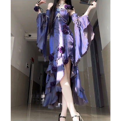 Vintage High Low Spaghetti Straps Grape 16th Birthday Dress Lolita Dress Satin Birthday Outfits W1200