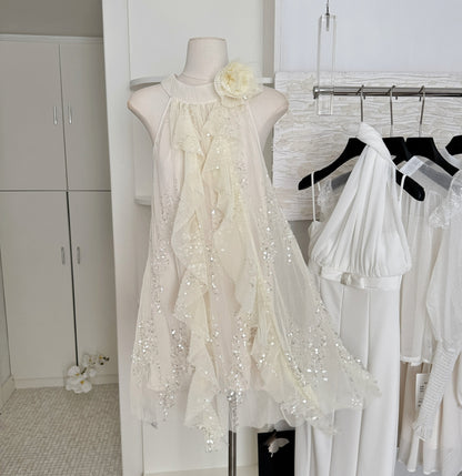 Robe d'été courte et sexy à paillettes, décolleté en V, tenue de fête pour femmes, DP0116
