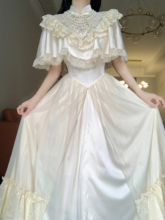 Elegant A line High Neckline Short Sleeves 16th Birthday Dress Lolita Dress White Birthday Outfits DP0214