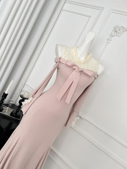 Sweet Mermaid Jewel Long Sleeves Long Women Summer Holiday Knitted Dresses DP0021