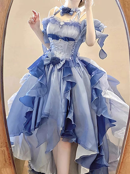Robe Lolita vintage à manches courtes et épaules dénudées pour 16e anniversaire, tenue d'anniversaire, DP0224