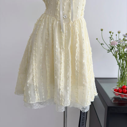 Robe d'été courte jaune à fleurs, décolleté carré, jolie robe trapèze, tenue de fête pour femmes, DP0122