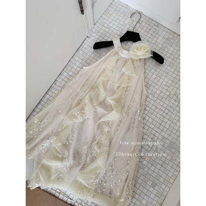 Robe d'été courte et sexy à paillettes, décolleté en V, tenue de fête pour femmes, DP0116