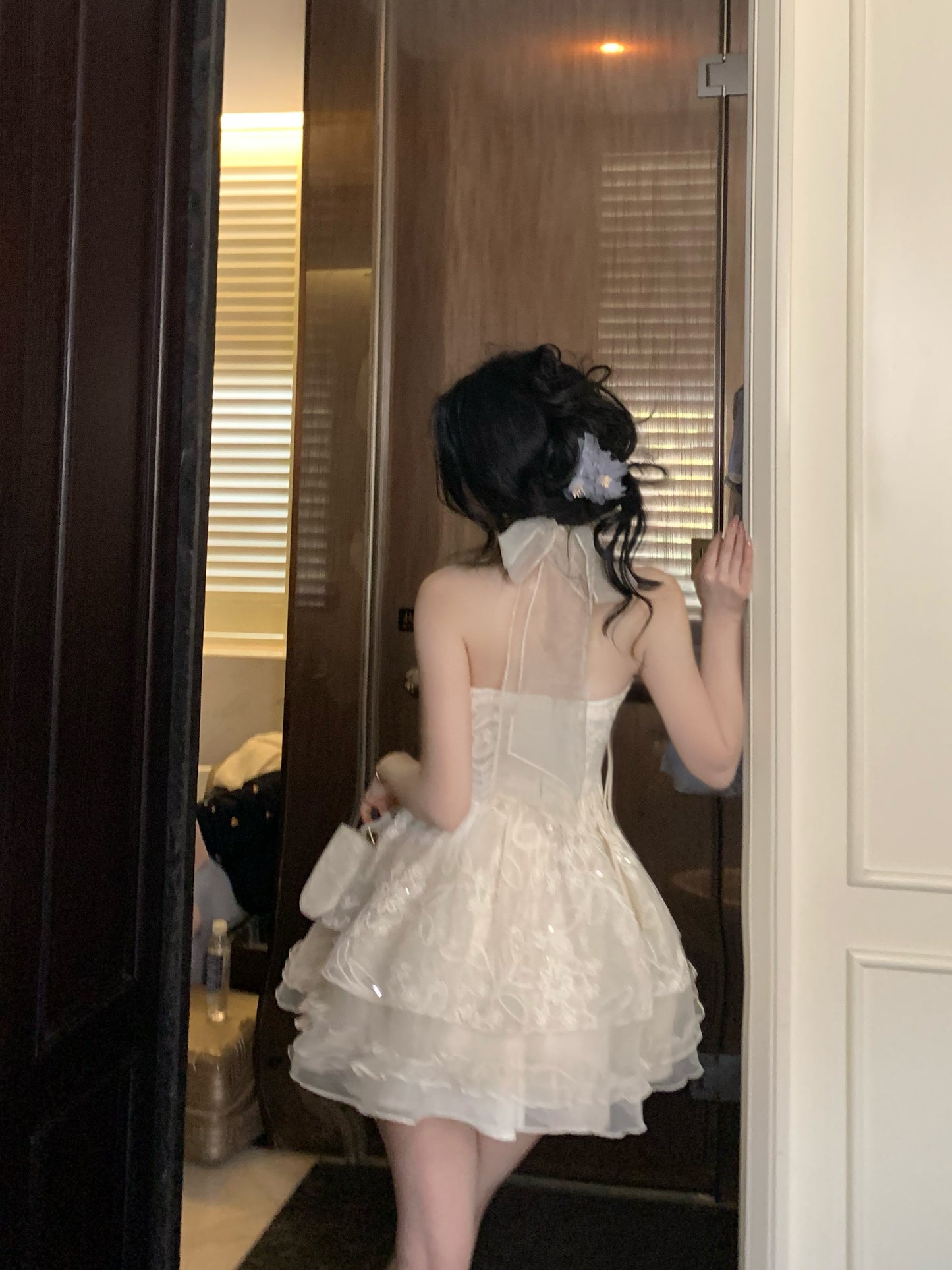 Pretty Ball Gown Halter Ivory Lace Short Mini Formal 8th Grade Homecoming Dresses Summer Middle School Hoco Dress Homecoming Outfits DH682