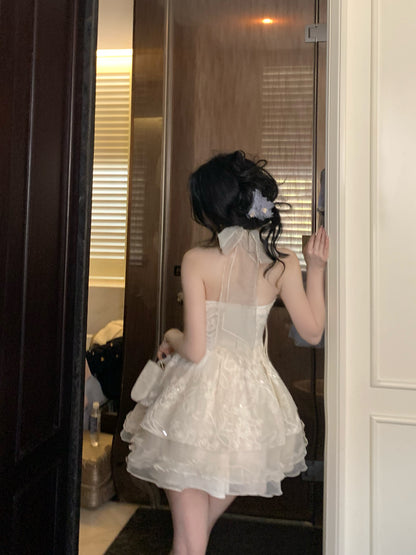 Pretty Ball Gown Halter Ivory Lace Short Mini Formal 8th Grade Homecoming Dresses Summer Middle School Hoco Dress Homecoming Outfits DH682