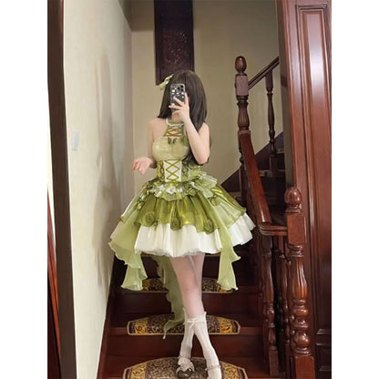 Vintage Ball Gown High Neck Green 22th Birthday Dress Lolita Dress Short Lolita Outfits DH2444