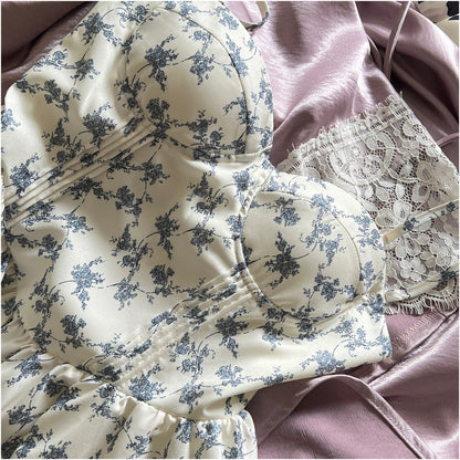 Robe d'été courte en mousseline de soie à fleurs bleues, bretelles spaghetti, coupe trapèze, tenue de fête, d'anniversaire, DP0146
