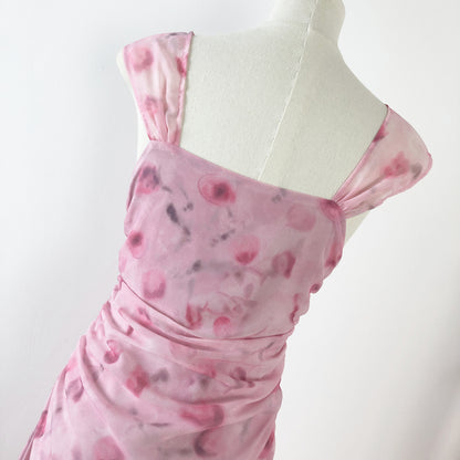 Sexy Sheath Straps Floral Pink Summer Dress Holiday Party Outfits For Women DP0103