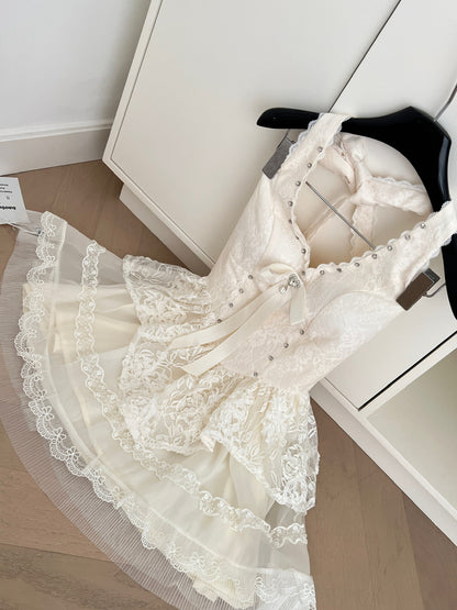 Sexy A line Halter Neckline White Lace Summer Dress Holiday Party Outfits For Women DP0107