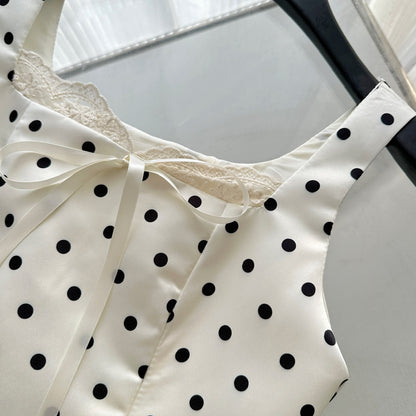 Robe de bal sexy en satin ivoire à pois, décolleté carré, courte, tenue d'été pour les fêtes et les vacances, DP0120