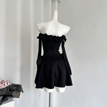 Cute A Line Off The Shoulder Black Summer Dress Holiday Party Outfits For Women DP0094