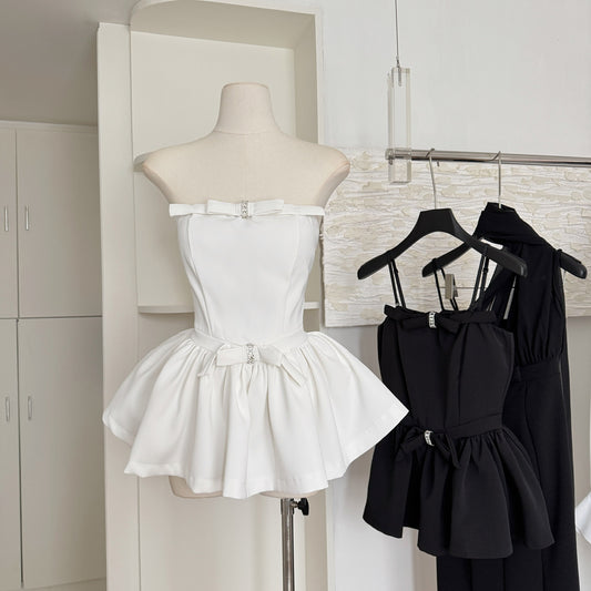 Robe d'été courte blanche à bretelles spaghetti, tenue de fête et de vacances pour femmes, DP0095