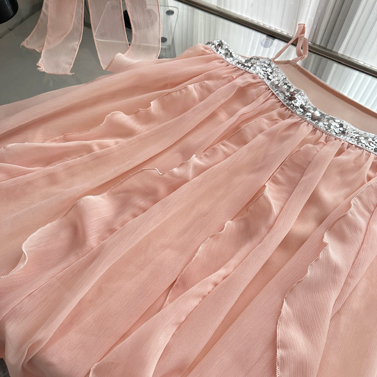 Robe d'été courte en mousseline de soie rose à bretelles spaghetti, tenue de soirée pour femmes, DP0102
