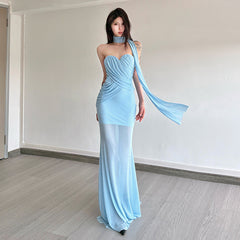 Modisches blaues Damenkleid S618