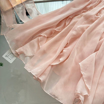 Robe d'été courte en mousseline de soie rose à bretelles spaghetti, tenue de soirée pour femmes, DP0102
