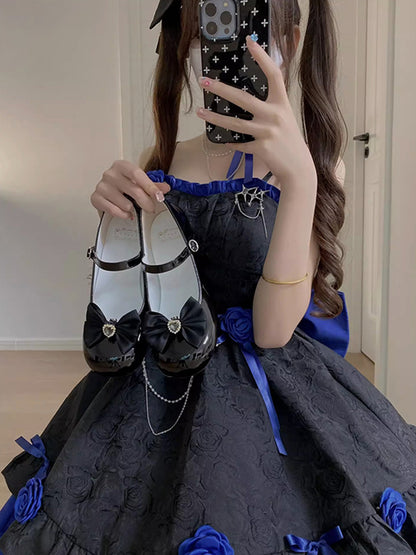 Retro Ball Gown Strapless Short Royal Blue Mini Floral 16th Birthday Dress Lolita Dress 18th Birthday Outfits W1205