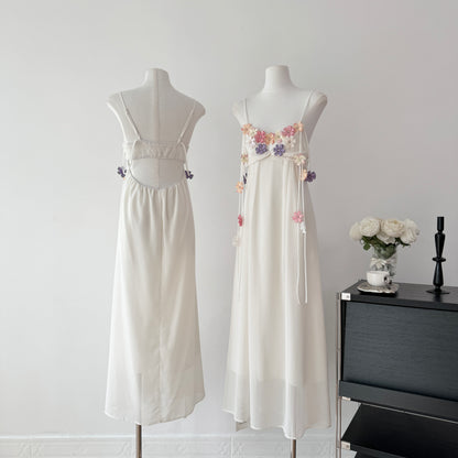 Cute A Line Spaghetti Straps Floral White Chiffon Summer Dress Holiday Party Outfits For Girls DP0130