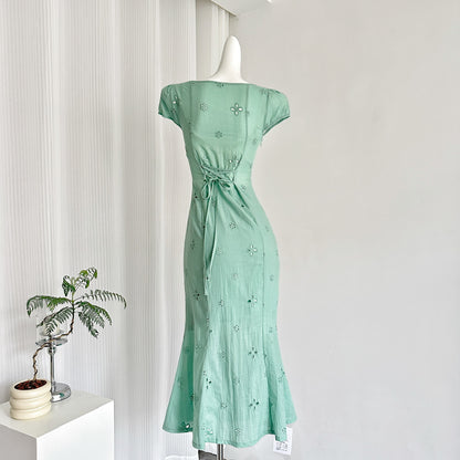 Tea Break French Puff Sleeve Hollow First Love Fishtail Dress 3-Piece Set DP0004