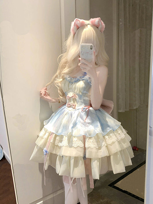 Vintage Ball Gown Halter Lace Short Mini Summer 18th Birthday Dress Lolita Dress Birthday Outfits W1247