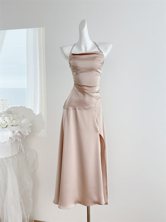Robe de plage sexy en satin à col licou et sirène, tenue décontractée pour les fêtes et les vacances, DP1403