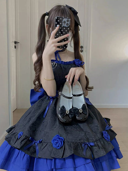Retro Ball Gown Strapless Short Royal Blue Mini Floral 16th Birthday Dress Lolita Dress 18th Birthday Outfits W1205