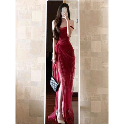 Sexy Sheath Burgundy Lace Summer Dress Holiday Party Outfits For Womens W1235