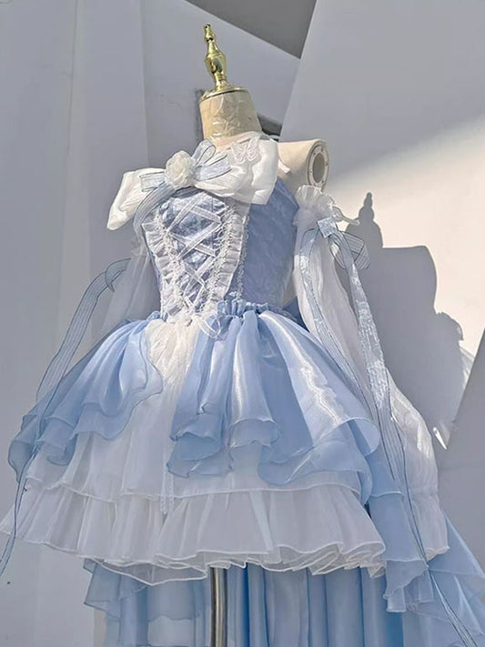 Vintage Ball Gown Halter Light Sky Blue Chiffon Short Summer 18th Birthday Dress Lolita Dress Birthday Outfits W1202