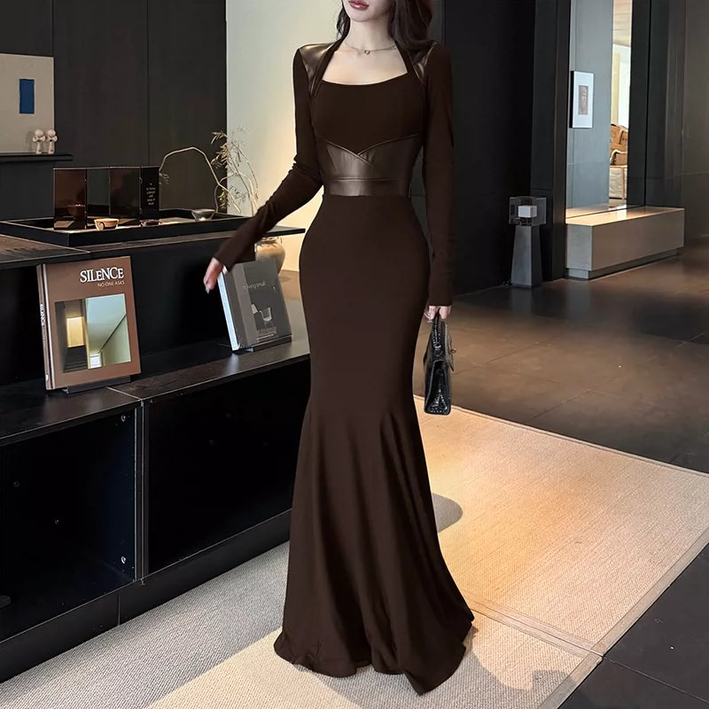 Brown Long Women's Dress S228