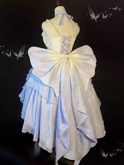 Vintage Ball Gown Spaghetti Straps Short Chiffon Summer 18th Birthday Dress High Low Ombre Blue Lolita Dress Birthday Outfits W1230