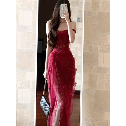 Sexy Sheath Burgundy Lace Summer Dress Holiday Party Outfits For Womens W1235