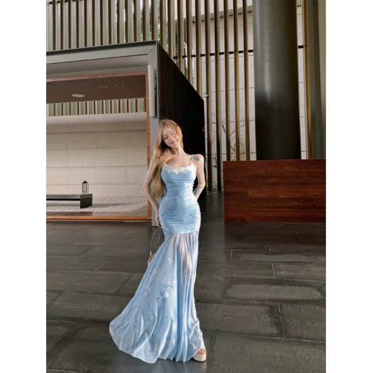 Modisches blaues Damenkleid S627