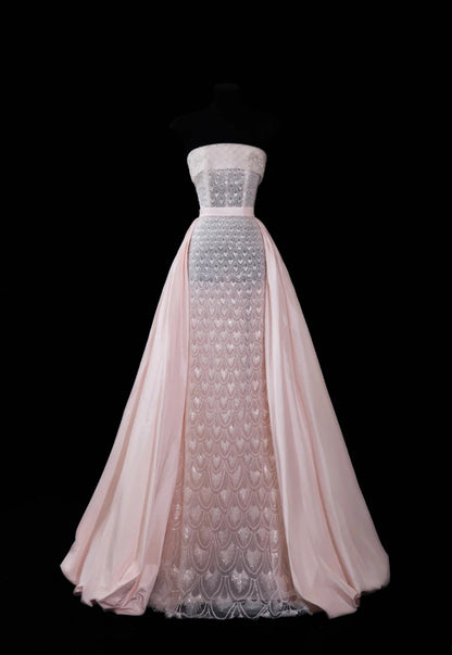 Feenrosa Ballkleid, trägerloses Etuikleid aus Tüll, S1050