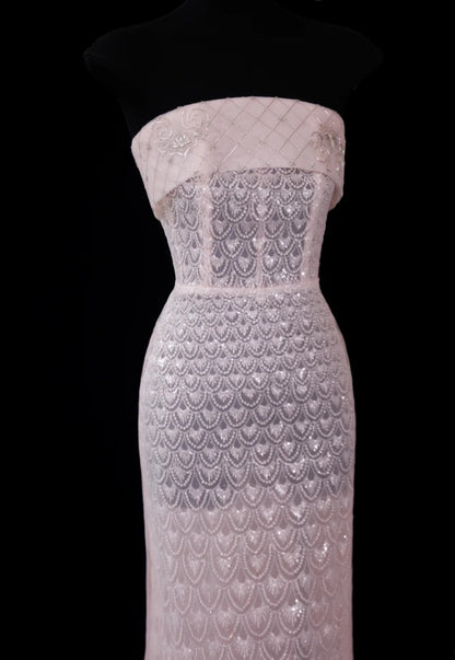 Feenrosa Ballkleid, trägerloses Etuikleid aus Tüll, S1050