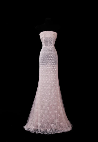Feenrosa Ballkleid, trägerloses Etuikleid aus Tüll, S1050