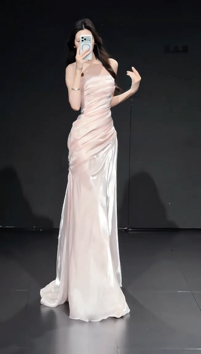 Elegant Pink Prom Dress Satin Strapless Sheath Evening Dress S1067