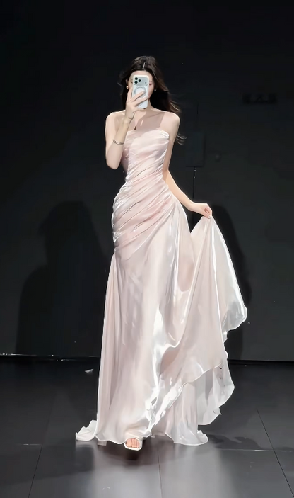 Elegant Pink Prom Dress Satin Strapless Sheath Evening Dress S1067