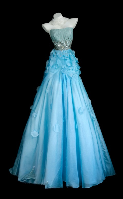 Chic Blue Prom Dress Tulle Strapless A-Line Evening Dress S1071