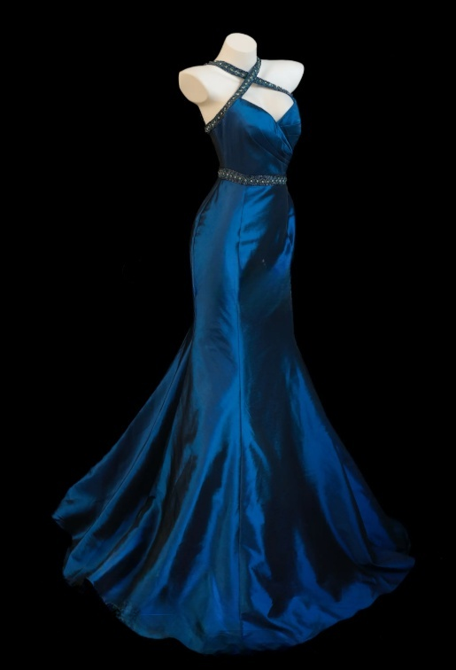 Chic Blue Prom Dress Satin Halter Mermaid Evening Dress S1073