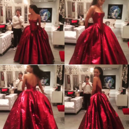Gorgeous Ball Gown Strapless Sequin Red Long Prom Dress Party Dress Graduation Dresses D2550