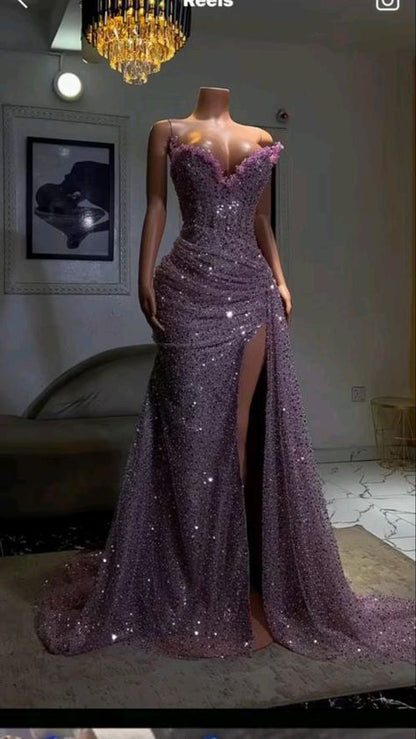 Gorgeous Mermaid Sweetheart Sequin Grape Slit Long Prom Dress Party Dress Graduation Dresses D2551