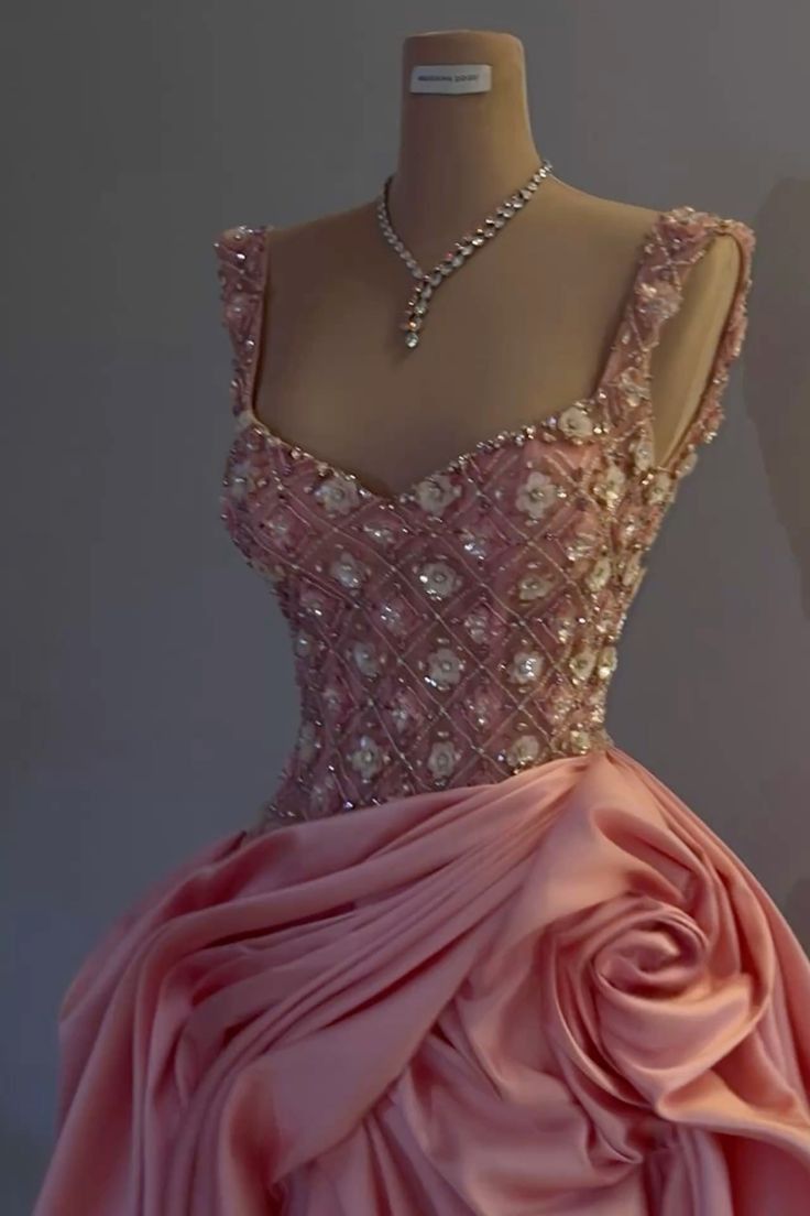Sexy Ball Gown Straps Pink Satin Ruffles Long Birthday Dress Prom Dress Graduation Dresses D2571