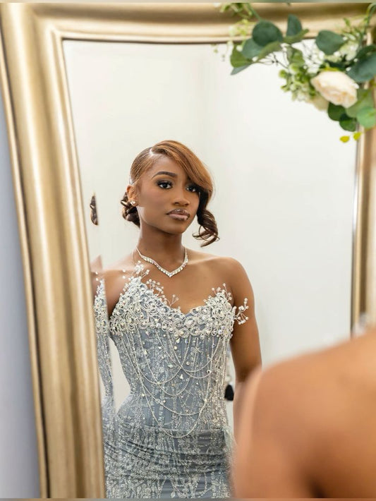 Gorgeous Mermaid Strapless Black Girl Silver Sequin Slit Long Birthday Dress Prom Dress Graduation Dresses D2572