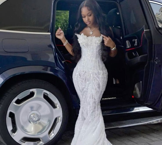 Gorgeous Mermaid Strapless White Sequin Black Girl Birthday Dress Prom Dress Birthday Outfits For Women D2579