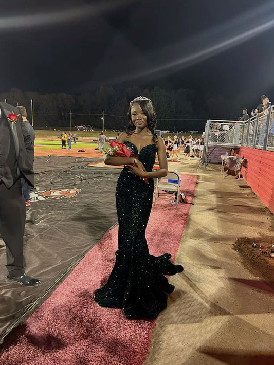 Gorgeous Mermaid Sweetheart Black Sequin Black Girl Birthday Dress Prom Dress Birthday Outfits For Women D2581