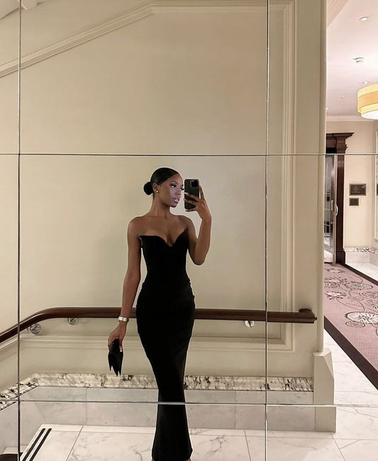 Pretty Mermaid Sweetheart Black Satin Long Prom Dresses Graduation Dress Evening Gowns D2593