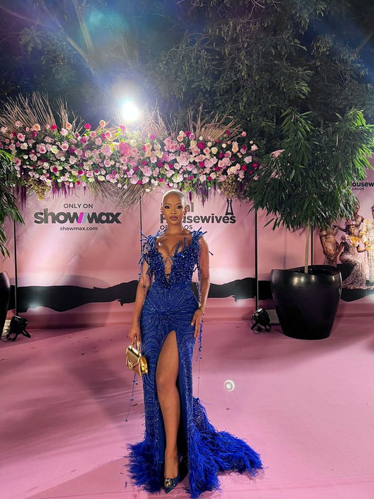 Gorgeous Mermaid V Neck Slit Royal Blue Sequin Long Prom Dress Party Dress Graduation Dresses D2603