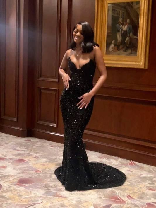 Gorgeous Mermaid Sweetheart Black Sequin Black Girl 23rd Birthday Dress Prom Dress Birthday Outfits For Women D2624