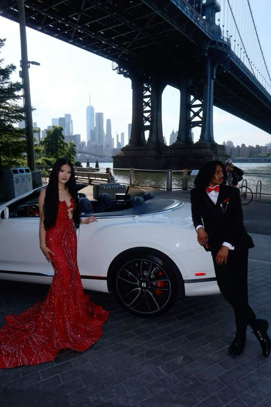 Classy Mermaid Strapless Red Sequin Long Prom Dresses Summer Wedding Guest Dresses Wedding Guest Outfits D2638