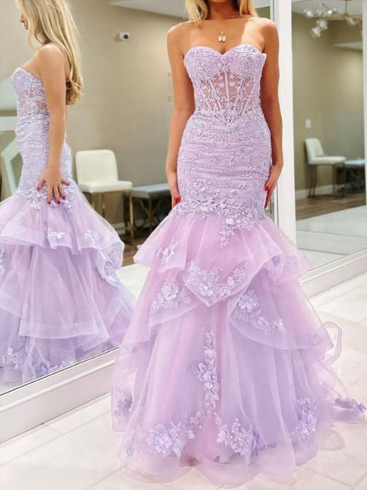 Sexy Mermaid Sweetheart Lilac Lace Prom Dresses Formal Summer Wedding Guest Dresses Wedding Guest Outfits D2653