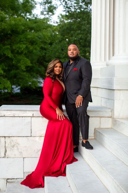 Pretty Mermaid V Neck Red Plus Size 30th Birthday Dress Prom Dress Birthday Outfits For Women D2682